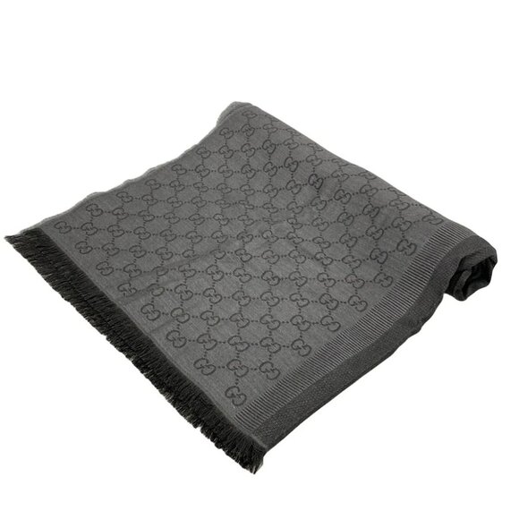 Auth GUCCI - Dark Gray Black Wool Silk Scarf - Picture 1 of 4